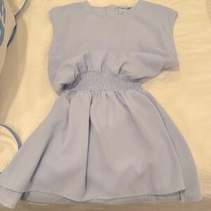 Girls ice blue short sleeve smocked waist dress, pleat brand, size 14, EUC